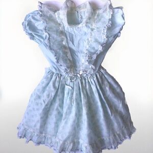 VTG Betty Oden Girls Size 7 Fancy Full Circle Dress Blue Floral Lace Ruffle Tule